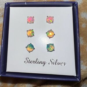 JTV Sterling Silver Opal Earrings Set